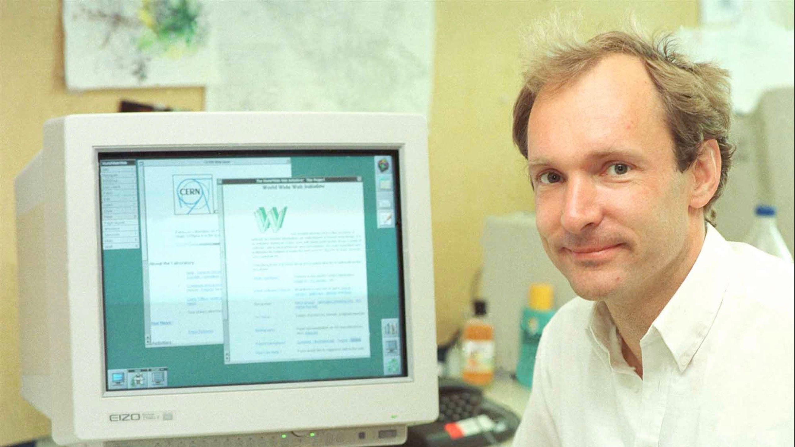 Tim Berners-Lee showing off the first website
